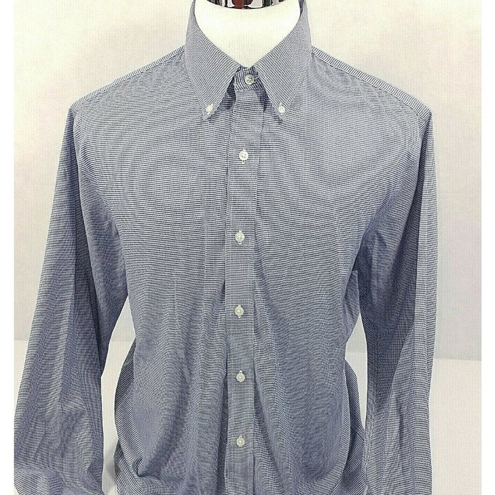 Lauren Ralph Lauren Slim Fit Stretch Non Iron Blue Houndstooth Shirt Mens 17.5